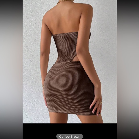 Brown Cut Out Waist Tube Bodycon Dress - Picture 4 of 6